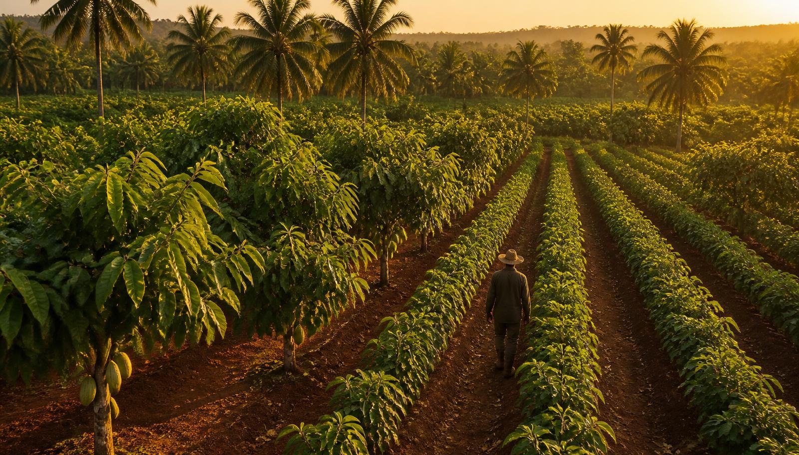 Plantation en Côte d'Ivoire au lever du soleil